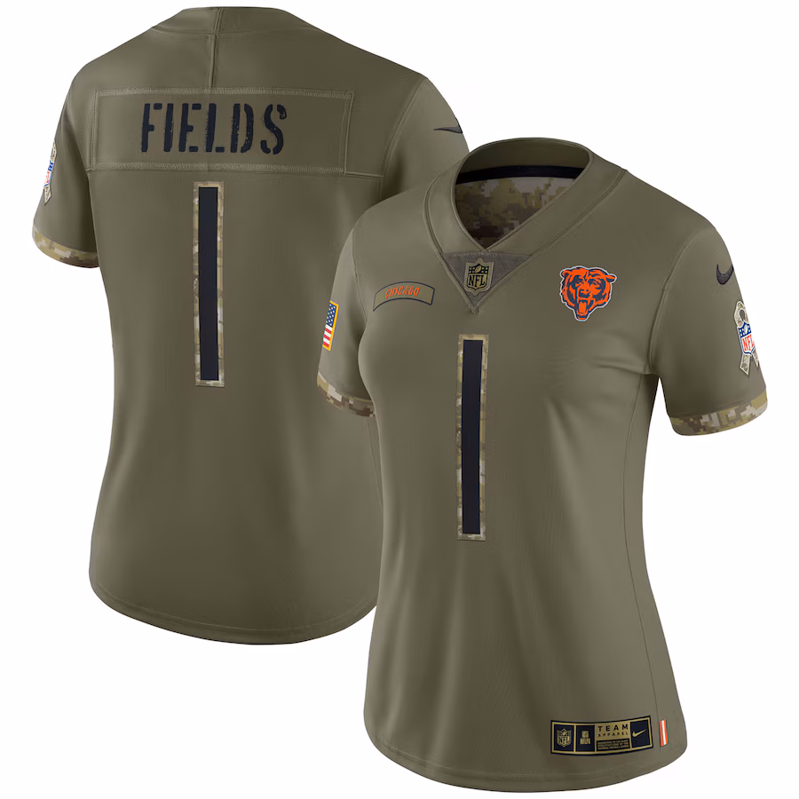 Women's Chicago Bears Justin Fields Nike Olive Salute To Service Limited Jersey - Puhuasuan
