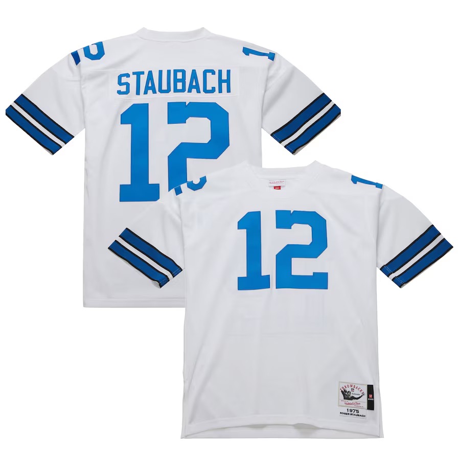 Men's Dallas Cowboys 1975 Roger Staubach Mitchell & Ness White Authentic Throwback Retired Player Jersey - Puhuasuan