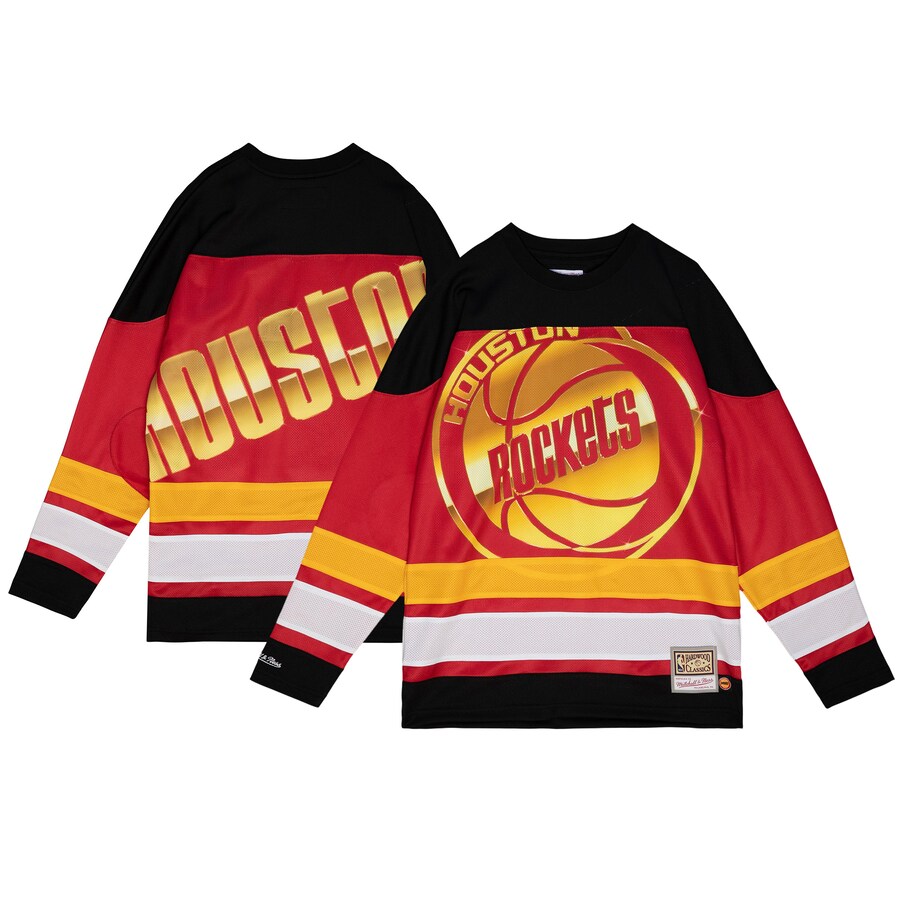 Women's Houston Rockets  Mitchell & Ness Red Hardwood Classics Big Face 4.0 Hockey Jersey - Puhuasuan