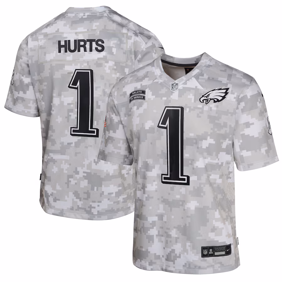 Youth Philadelphia Eagles Jalen Hurts Nike Arctic Camo 2024 Salute to Service Game Jersey - Puhuasuan