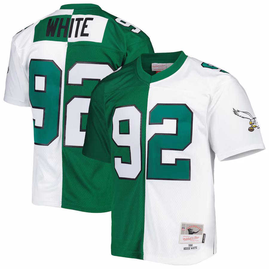 Men's Philadelphia Eagles Reggie White Mitchell & Ness Kelly Green/White 1990 Split Legacy Replica Jersey - Puhuasuan