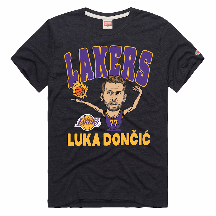 Men's Los Angeles Lakers Luka Don?i? Homage Charcoal Player Graphic Tri-Blend T-Shirt - Puhuasuan