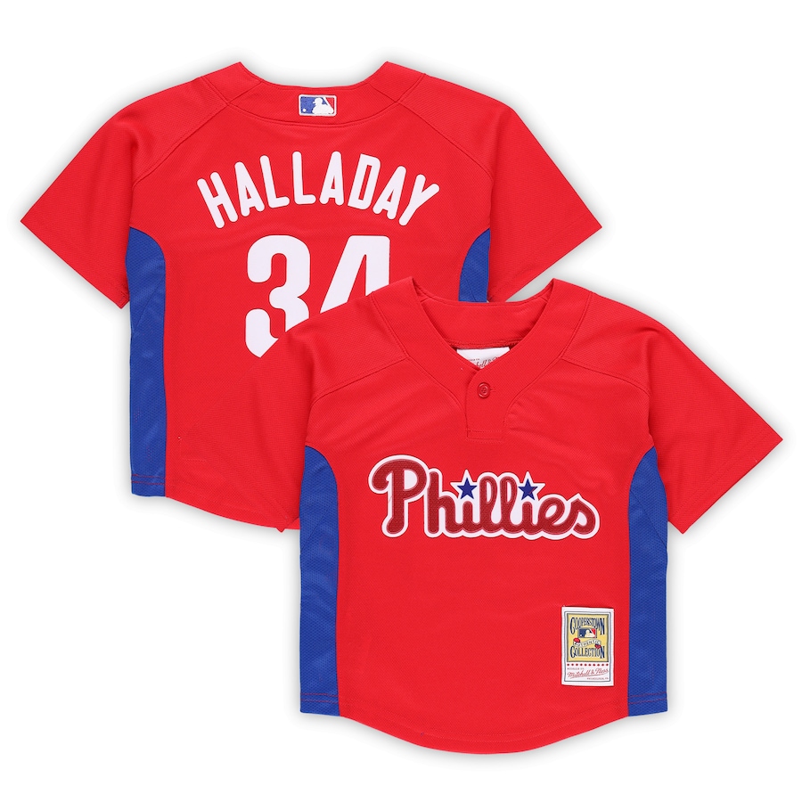 Toddler Philadelphia Phillies Roy Halladay Mitchell & Ness Red Cooperstown Collection Mesh Batting Practice Jersey - Puhuasuan