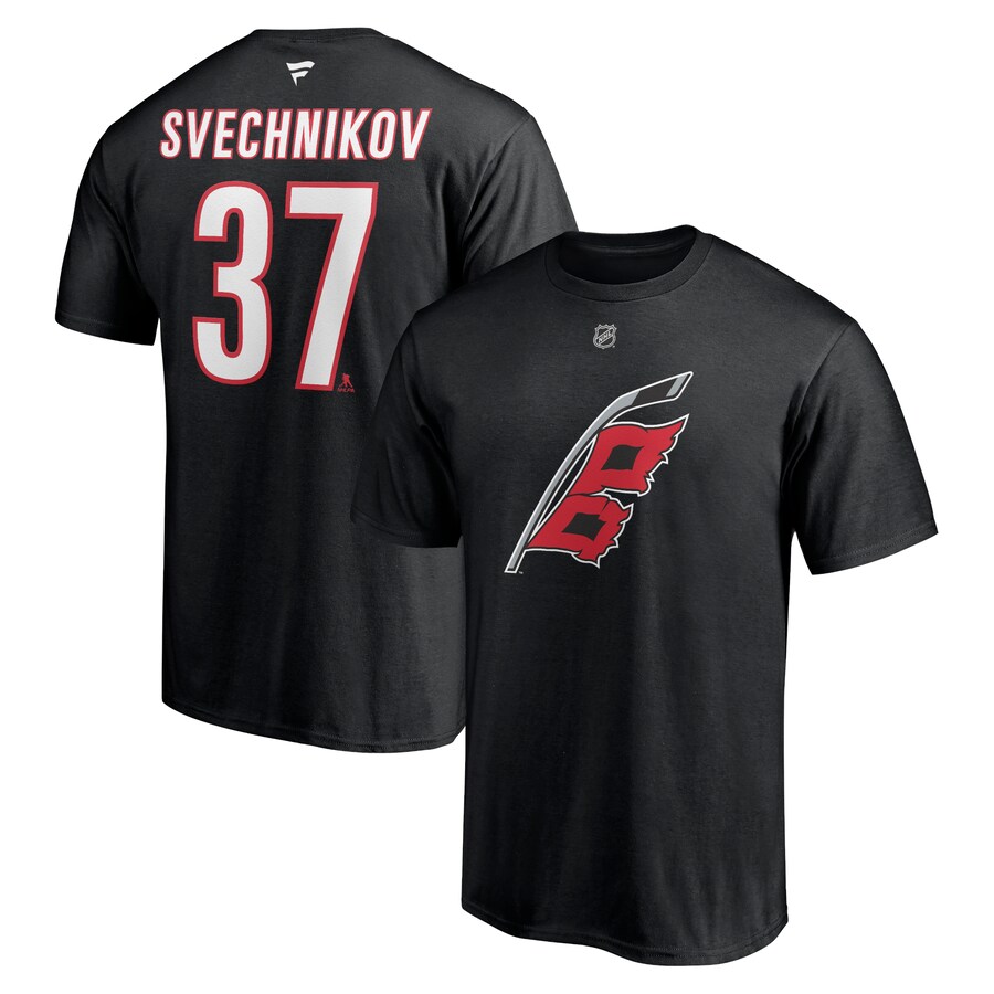 Men's Carolina Hurricanes Andrei Svechnikov Fanatics Black Alternate Authentic Stack Name & Number T-Shirt - Puhuasuan