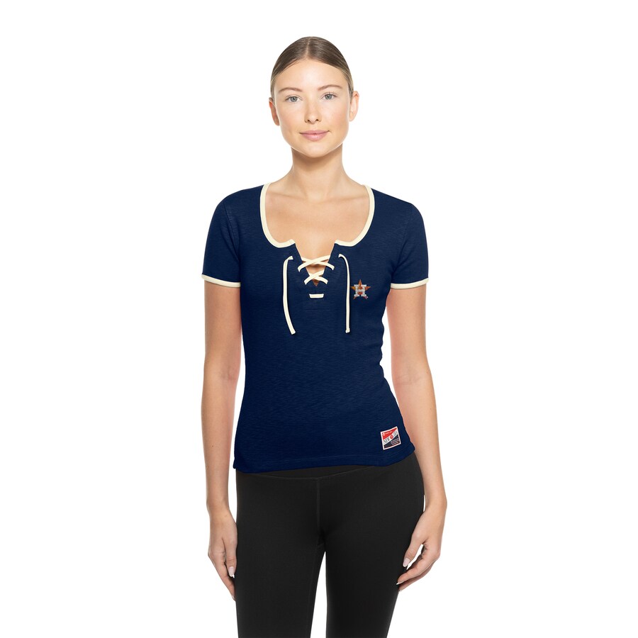 Women's Houston Astros New Era Navy Throwback Lace Up T-Shirt - Puhuasuan