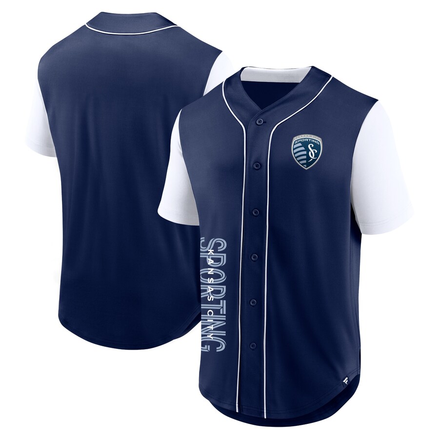 Men's Sporting Kansas City Fanatics Navy Balance Fashion Baseball Jersey - Puhuasuan