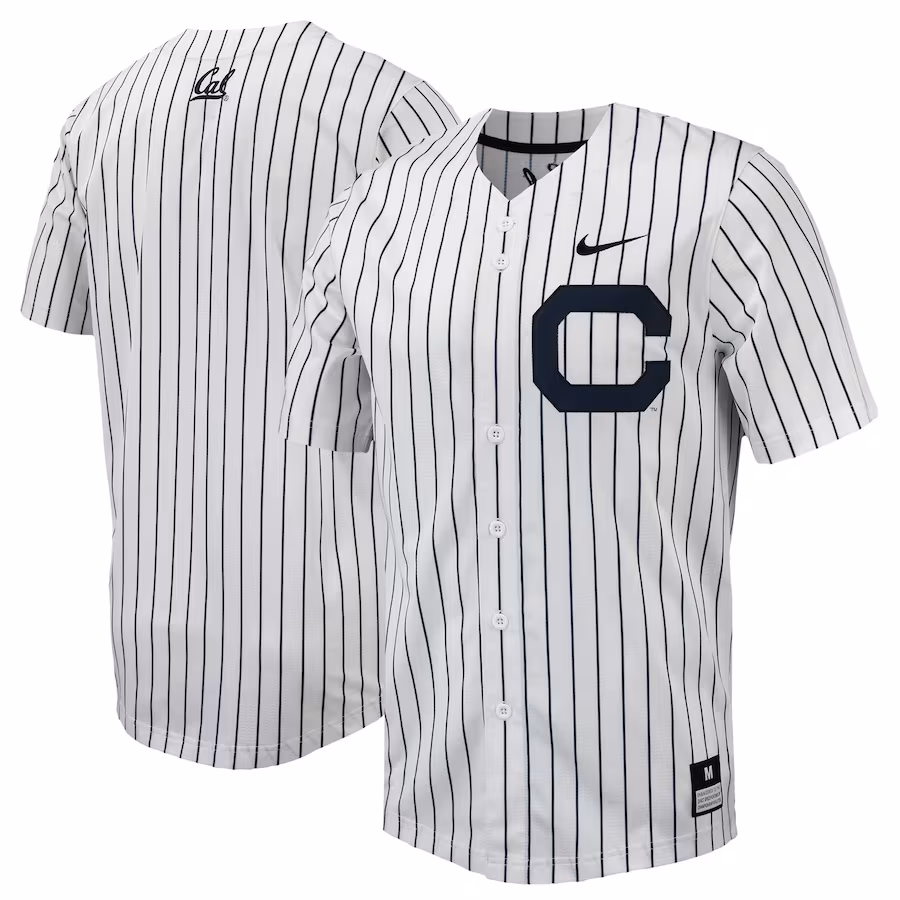 Men's Nike  White/Navy Cal Bears Pinstripe Replica Full-Button Baseball Jersey - Puhuasuan