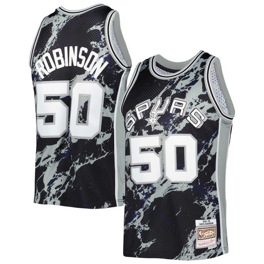 Men's San Antonio Spurs David Robinson Mitchell & Ness Black 1998/99 Hardwood Classics Marble Swingman Jersey - Puhuasuan