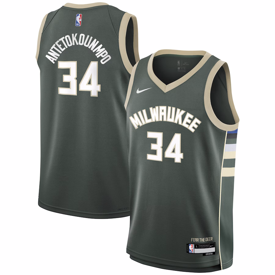 Youth Milwaukee Bucks Giannis Antetokounmpo Nike Hunter Green Swingman Jersey - Icon Edition - Puhuasuan