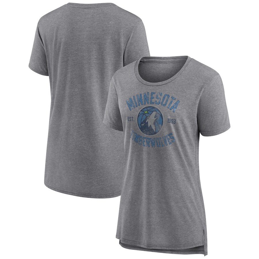 Women's Minnesota Timberwolves Heather Gray Heritage Tri-Blend T-Shirt - Puhuasuan