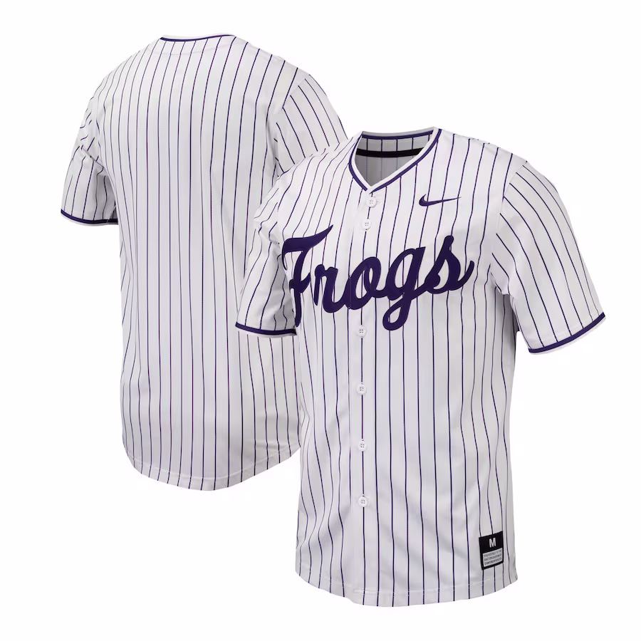 TCU Horned Frogs Nike Pinstripe Replica Baseball Jersey - White - Puhuasuan