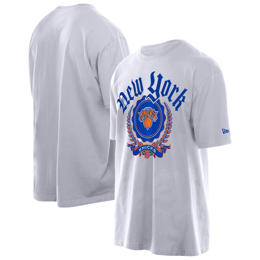 Men's New York Knicks New Era White Throwback Prep Oversized T-Shirt - Puhuasuan