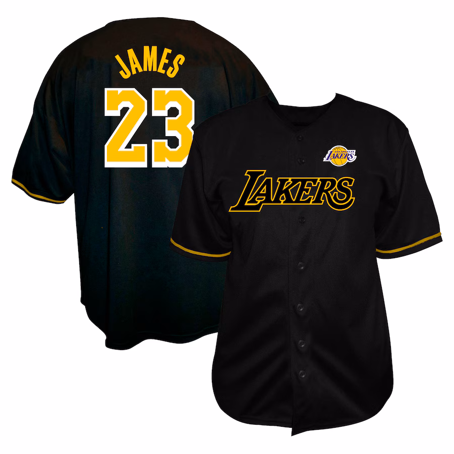 Men's Los Angeles Lakers LeBron James Profile Black Big & Tall Name & Number Button-Up Jersey - Puhuasuan