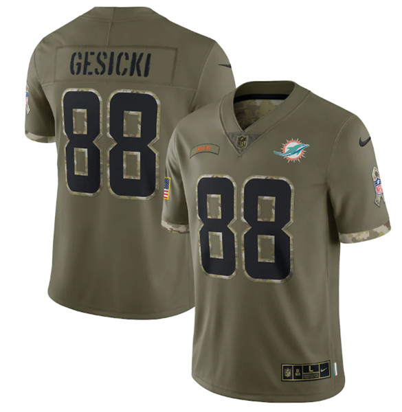 Men's Miami Dolphins #88 Mike Gesicki 2022 Olive Salute To Service Limited Stitched Jersey - Puhuasuan