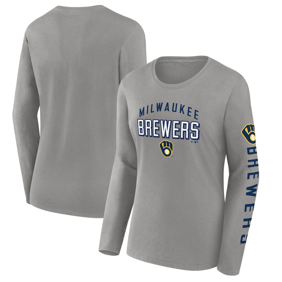 Women's Milwaukee Brewers Fanatics Gray Team Long Sleeve T-Shirt - Puhuasuan