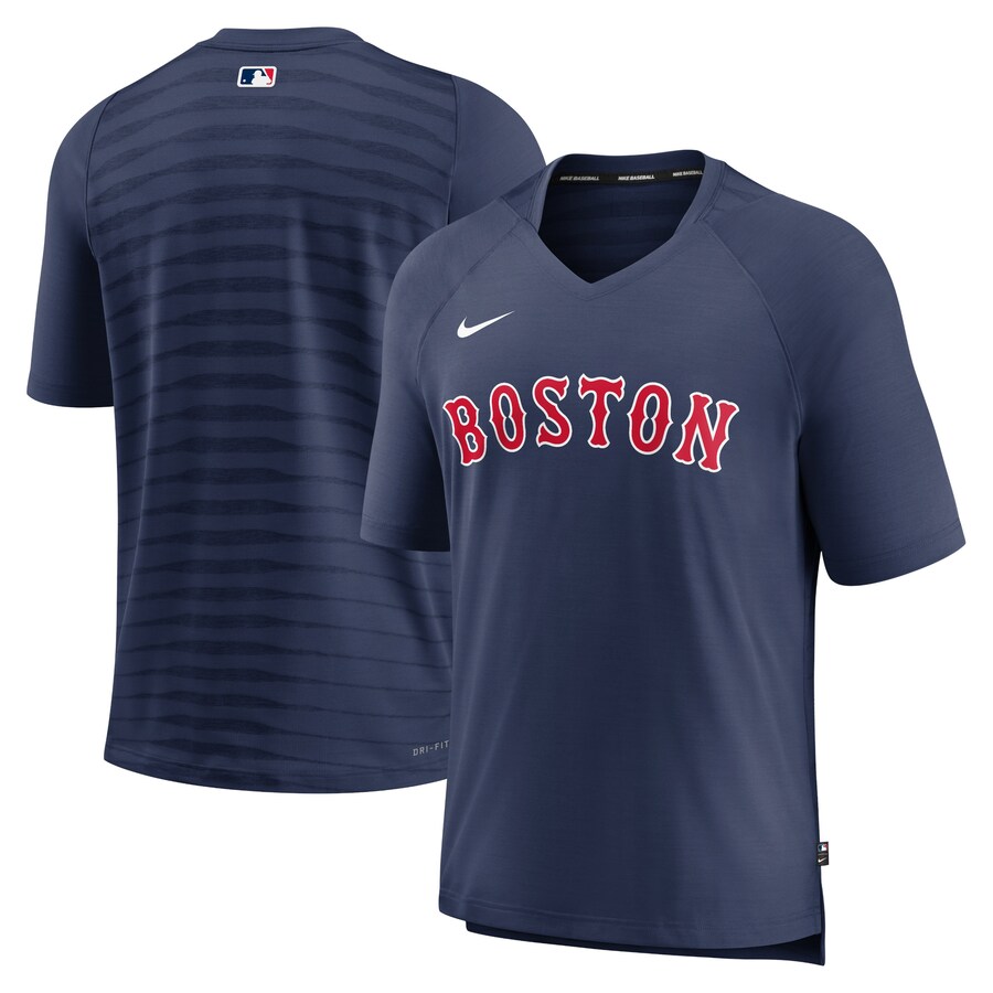 Men's Boston Red Sox Nike Navy Authentic Collection Pregame Raglan Performance V-Neck T-Shirt - Puhuasuan
