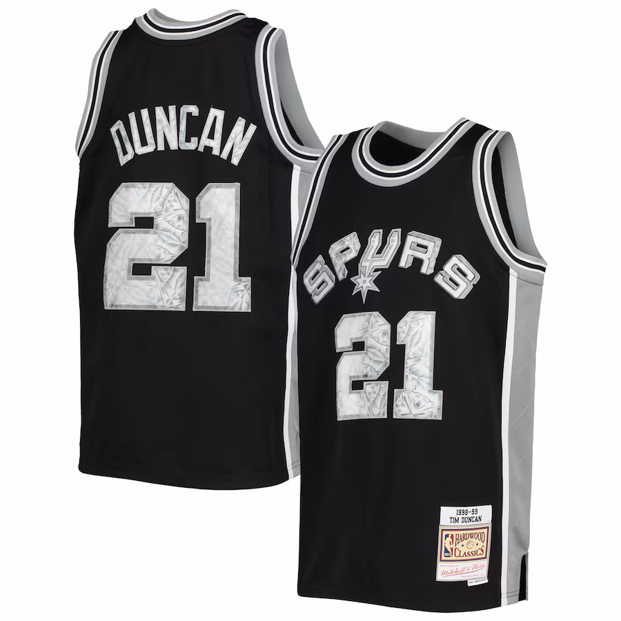 Youth San Antonio Spurs Tim Duncan Mitchell & Ness Black 1998/99 Hardwood Classics 75th Anniversary Diamond Jersey - Puhuasuan