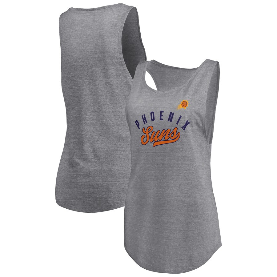Women's Phoenix Suns Fanatics Heathered Gray Quality Time Open Scoop Neck Tri-Blend Tank Top - Puhuasuan