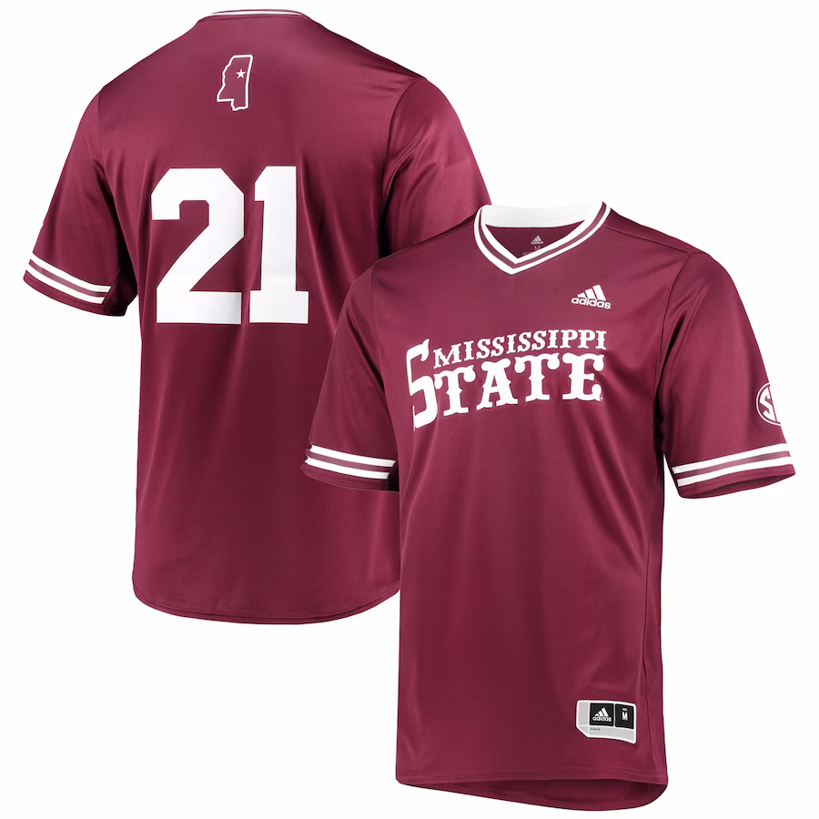 Mississippi State Bulldogs adidas Replica V-Neck Baseball Jersey - Maroon - Puhuasuan