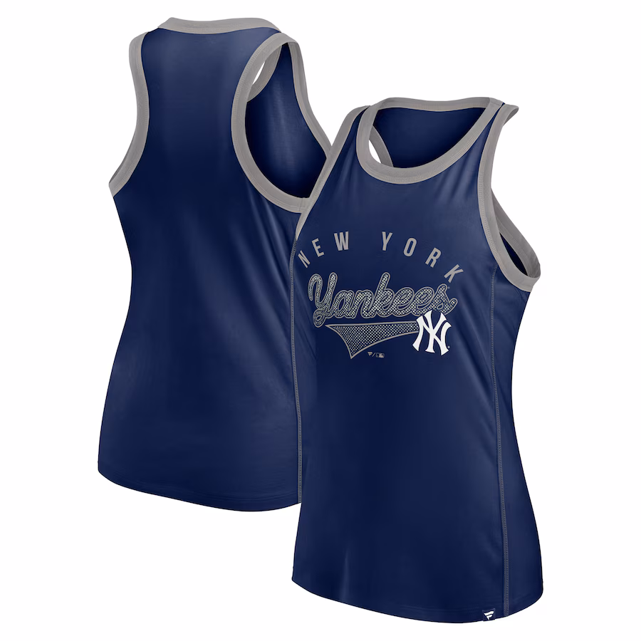 Women's New York Yankees Fanatics Navy Tailsweep Fashion Racerback Rhinestone Tank Top - Puhuasuan