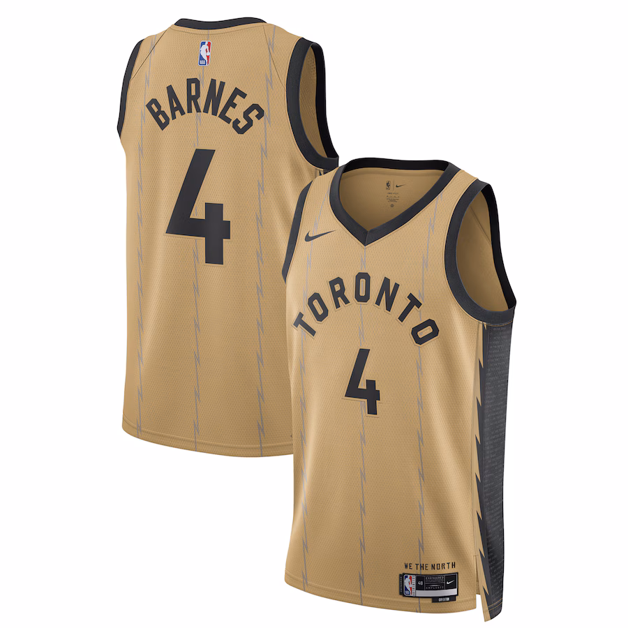 Unisex Toronto Raptors Scottie Barnes Nike Gold 2023/24 Swingman Jersey - City Edition - Puhuasuan