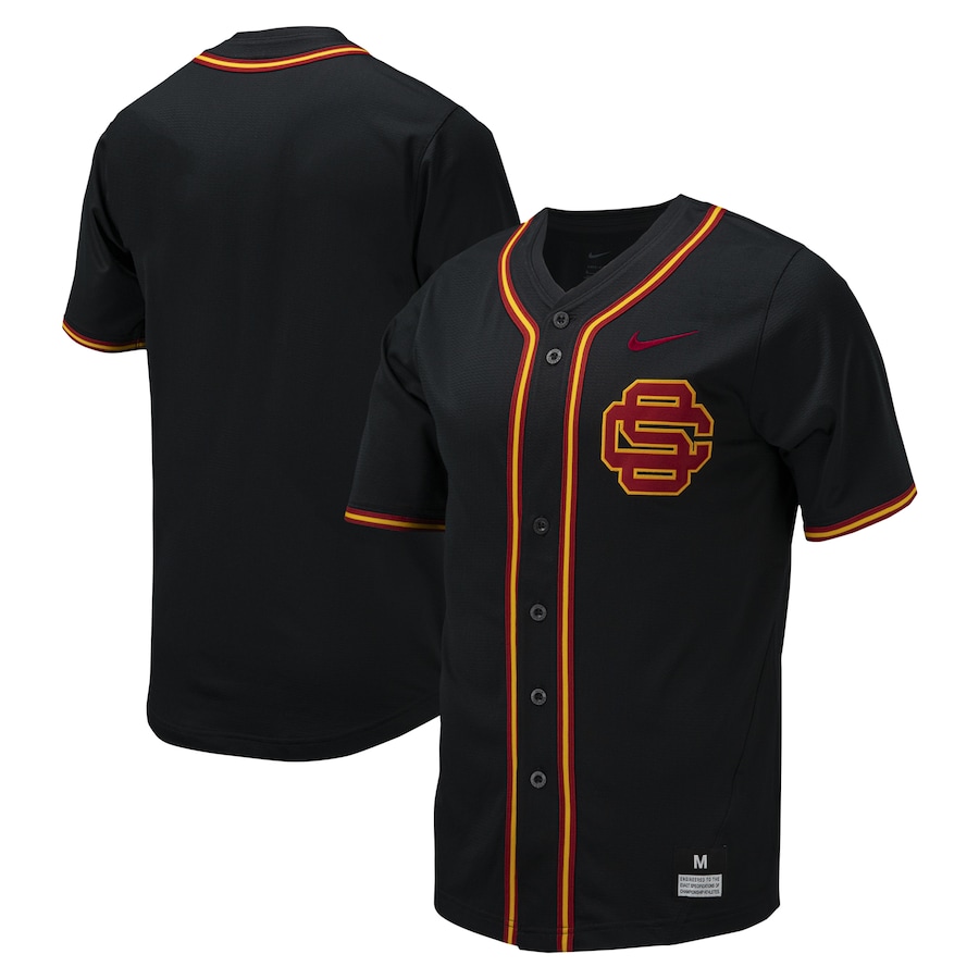 USC Trojans Nike Replica Full-Button Baseball Jersey - Black - Puhuasuan
