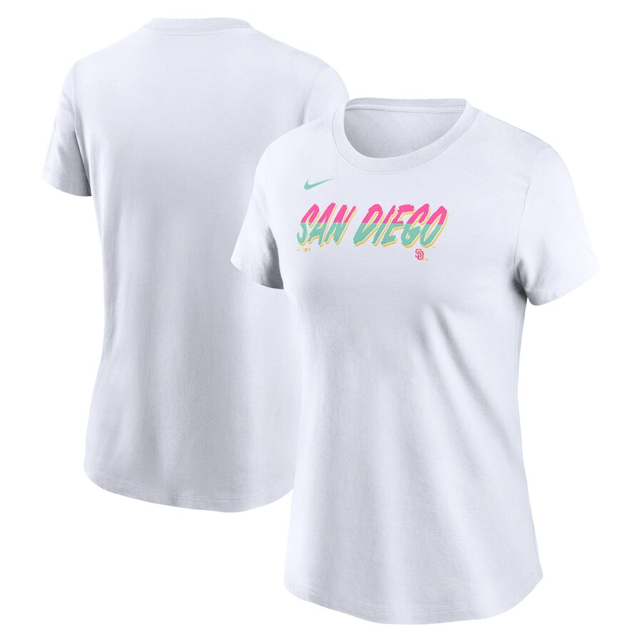 Women's San Diego Padres Nike White City Connect Wordmark T-Shirt - Puhuasuan