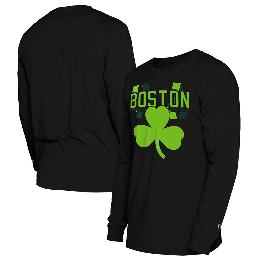 Men's Boston Celtics  New Era Black 2024/25 City Edition Long Sleeve T-Shirt - Puhuasuan
