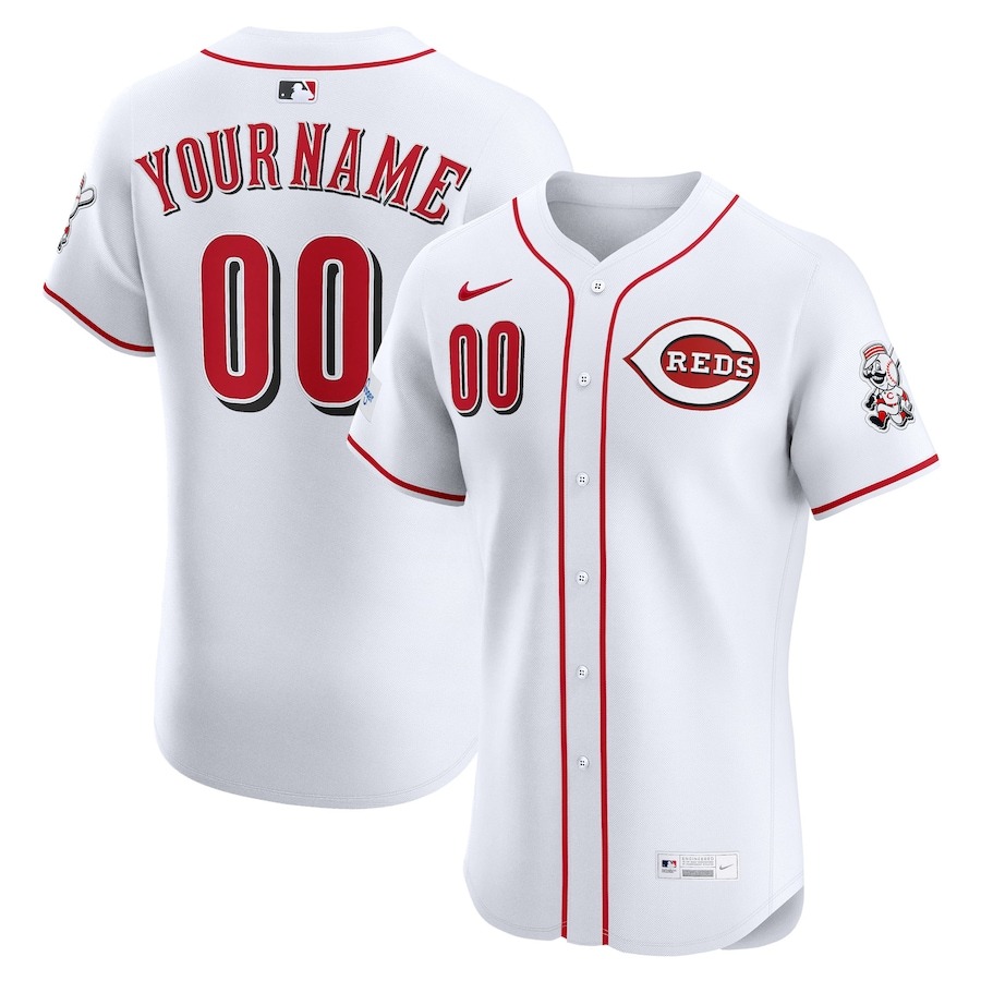 Men's Cincinnati Reds Nike White Home Elite Custom Patch Jersey - Puhuasuan