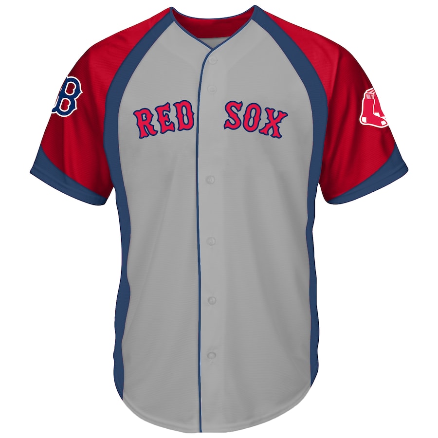 Men's Boston Red Sox Gray/Navy Big & Tall Colorblock Full-Button Jersey - Puhuasuan