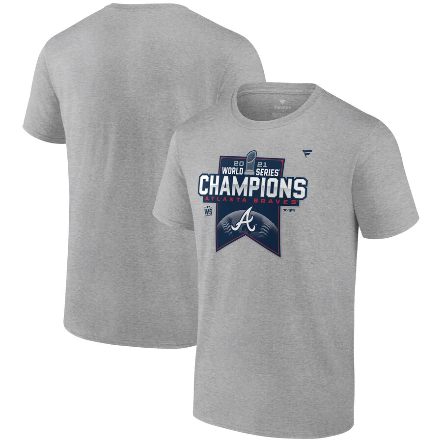 Men's Atlanta Braves Fanatics Heathered Gray 2021 World Series Champions Locker Room T-Shirt - Puhuasuan