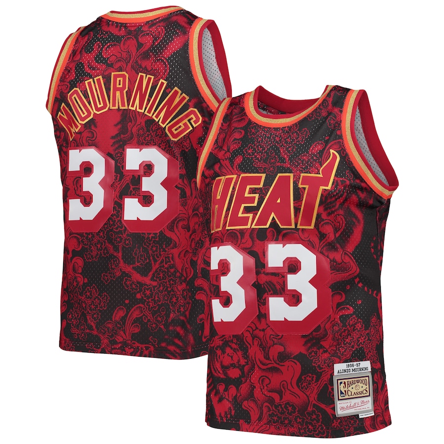 Men's Miami Heat Alonzo Mourning Mitchell & Ness Red Hardwood Classics 1996/97 Lunar New Year Swingman Jersey - Puhuasuan