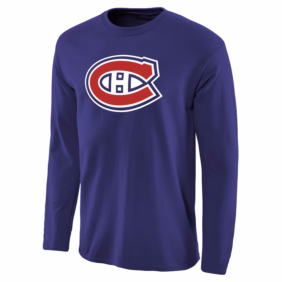Men's Montreal Canadiens Royal Team Primary Logo Long Sleeve T-Shirt - Puhuasuan