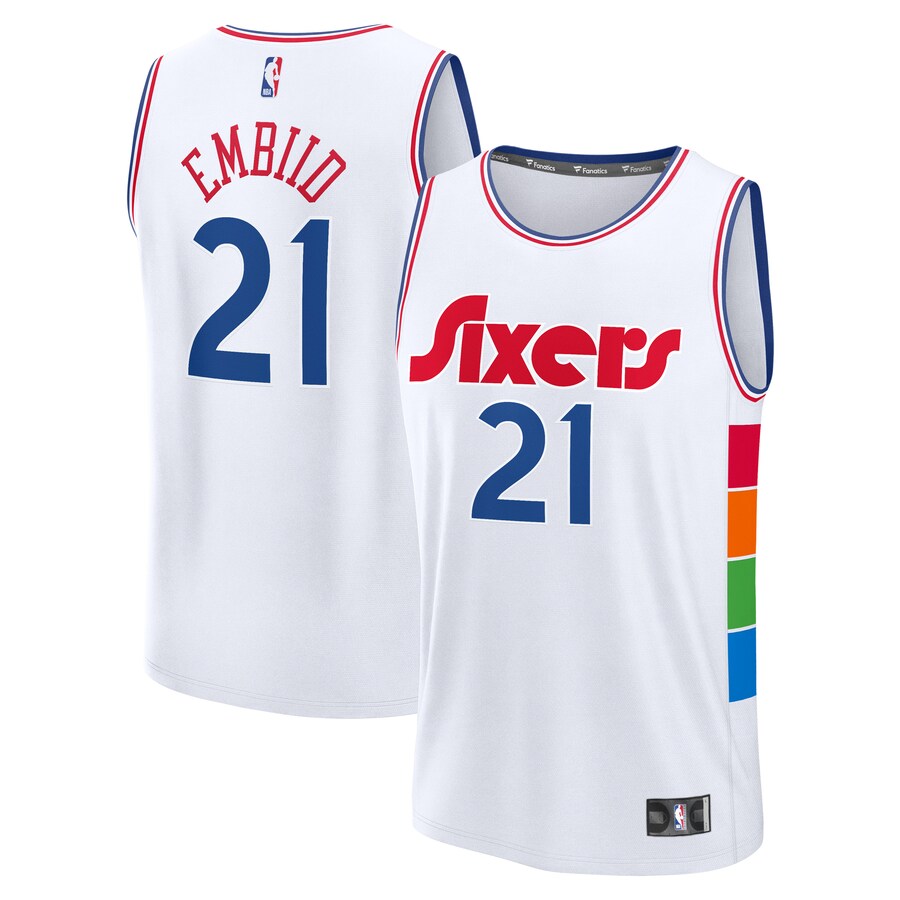 Men's Philadelphia 76ers Joel Embiid Fanatics White 2024/25 Fast Break Player Jersey - City Edition - Puhuasuan
