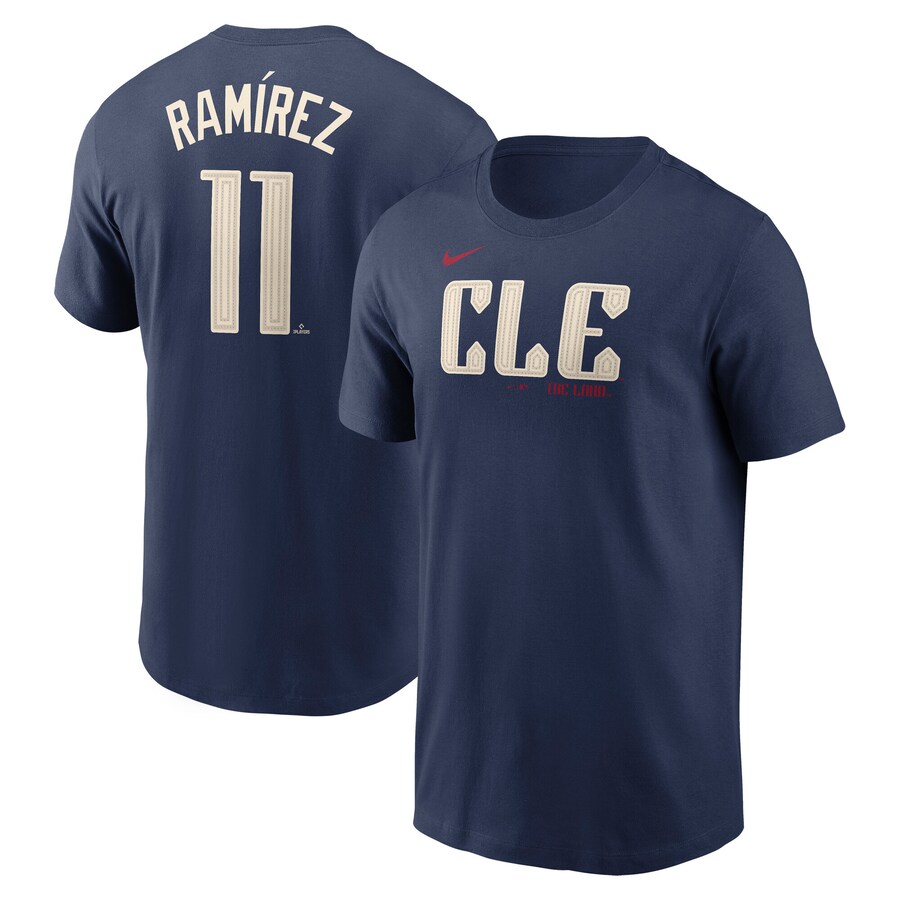 Men's Cleveland Guardians Jose Ramirez Nike Navy Fuse City Connect Name & Number T-Shirt - Puhuasuan