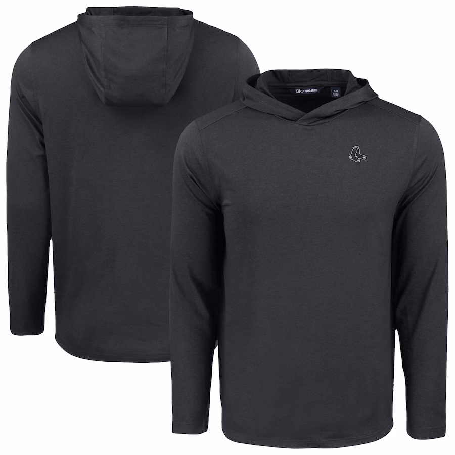 Men's Boston Red Sox Cutter & Buck Black Coastline Epic Comfort Eco Recycled Long Sleeve Hoodie T-Shirt - Puhuasuan