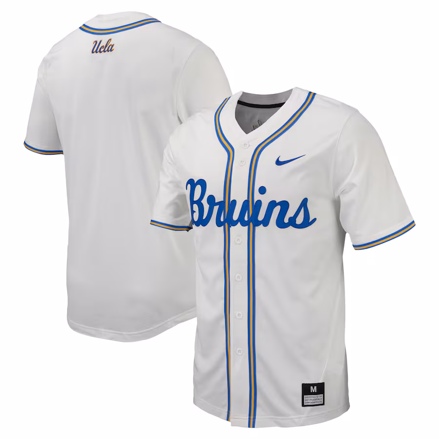 Men's Nike White UCLA Bruins Replica Full-Button Baseball Jersey - Puhuasuan