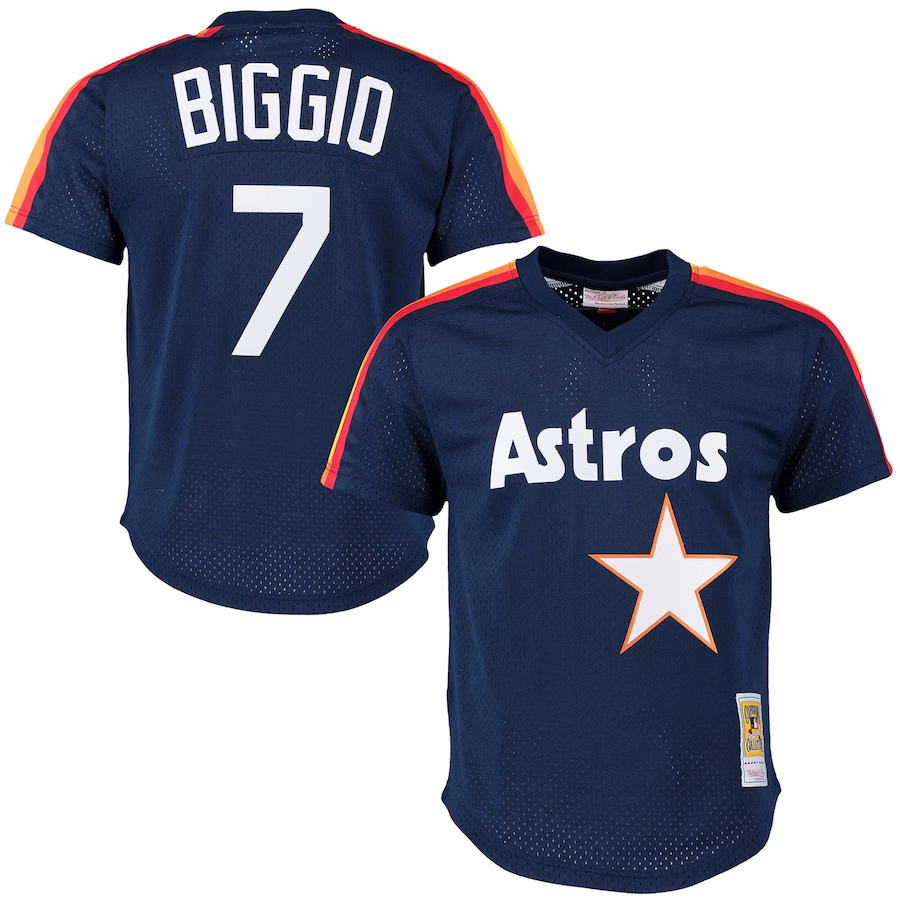 Men's Houston Astros Craig Biggio Mitchell & Ness Navy Cooperstown Mesh Batting Practice Jersey - Puhuasuan