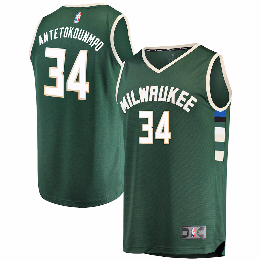 Youth Milwaukee Bucks Giannis Antetokounmpo Fanatics Hunter Green Fast Break Replica Jersey - Icon Edition - Puhuasuan