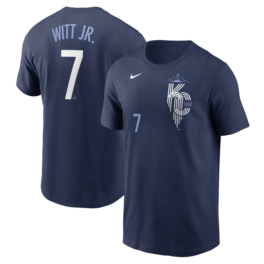 Men's Kansas City Royals Bobby Witt Jr. Nike Navy City Connect Fuse Name & Number T-Shirt - Puhuasuan