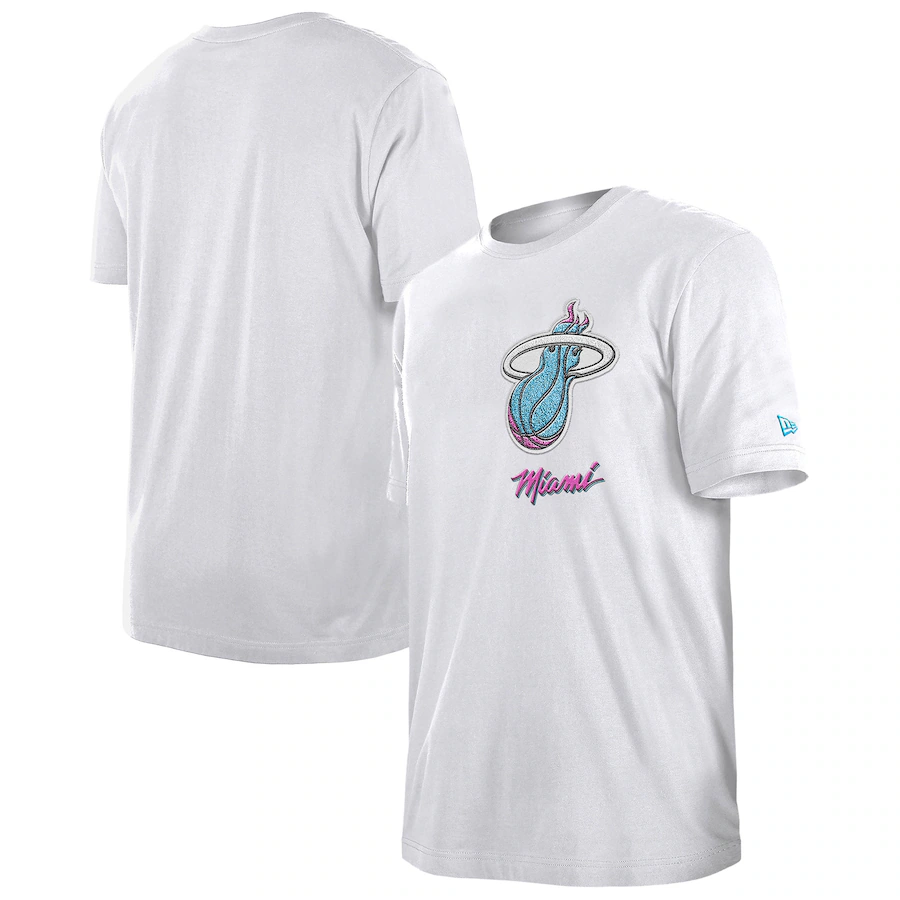 Men's Miami Heat  New Era White 2024/25 City Edition Chenille Heavyweight T-Shirt - Puhuasuan