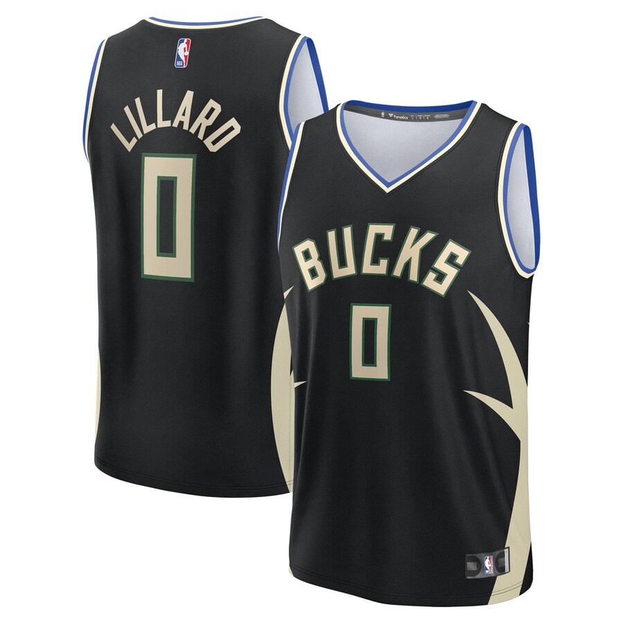 Youth Milwaukee Bucks Damian Lillard Fanatics Black Fast Break Replica Player Jersey - Statement Edition - Puhuasuan