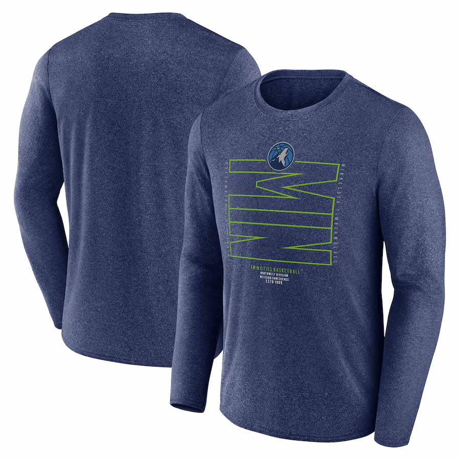 Men's Minnesota Timberwolves  Fanatics Heather Navy Game Point Long Sleeve T-Shirt - Puhuasuan