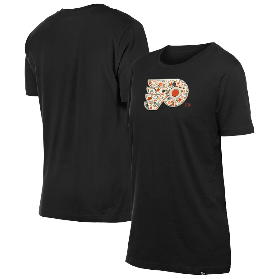 Women's Philadelphia Flyers New Era Black Glam Game Floral T-Shirt - Puhuasuan