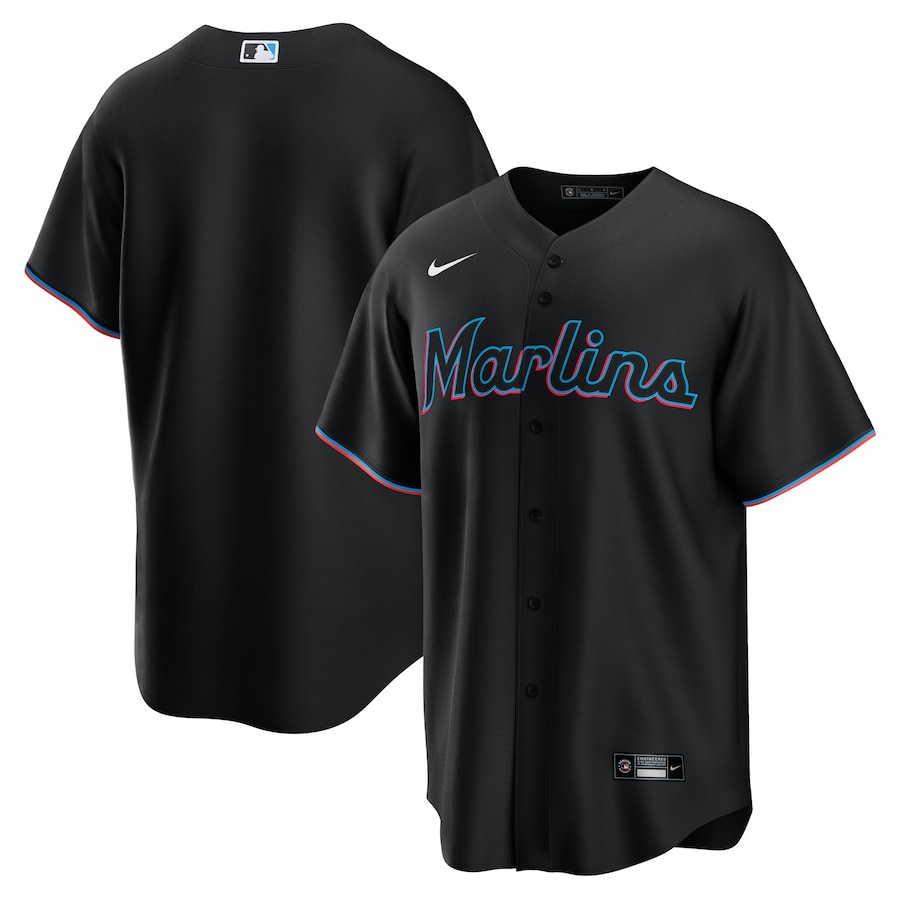 Men's Miami Marlins Nike Black Pitch Black Fashion Replica Jersey - Puhuasuan