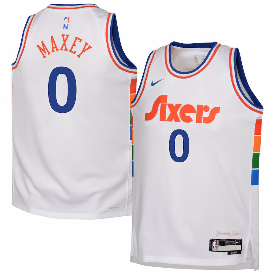 Youth Philadelphia 76ers Tyrese Maxey Nike White 2024/25 Swingman Player Jersey - City Edition - Puhuasuan