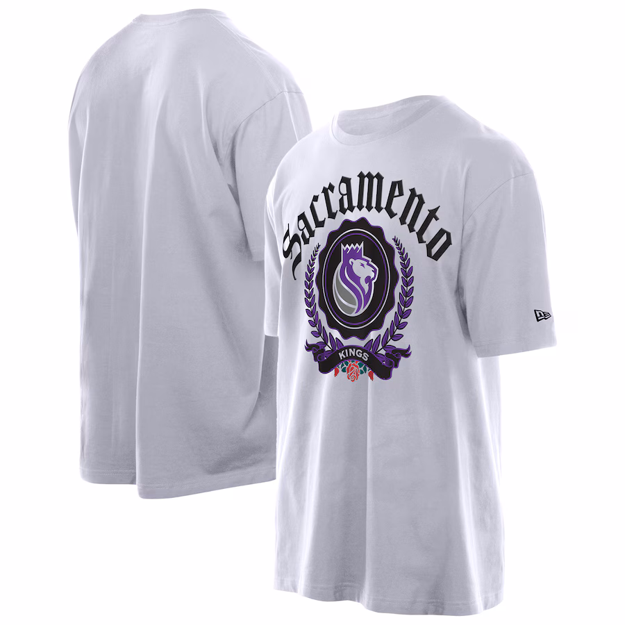 Men's Sacramento Kings New Era White Throwback Prep Oversized T-Shirt - Puhuasuan