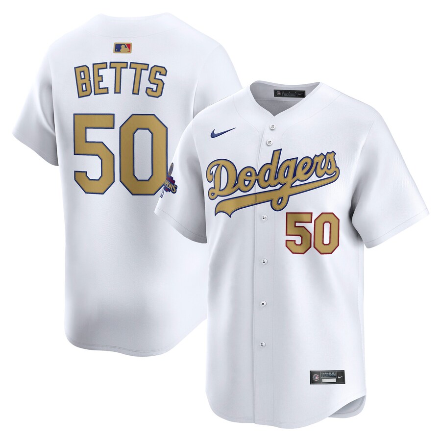 Men's Los Angeles Dodgers Mookie Betts Nike White 2025 Gold Collection Limited Jersey - Puhuasuan