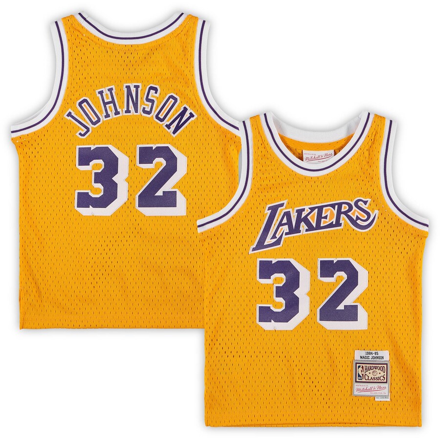 Preschool Los Angeles Lakers Magic Johnson Mitchell & Ness Gold 1984-1985 Hardwood Classics Throwback Team Jersey - Puhuasuan