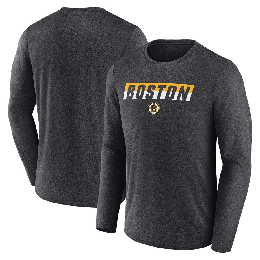Men's Boston Bruins Fanatics Heather Charcoal Transition Long Sleeve T-Shirt - Puhuasuan